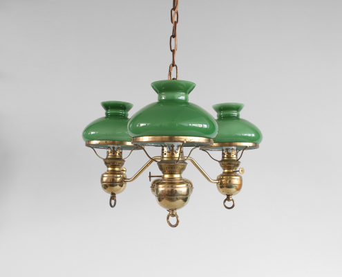 Kroonluchter olielampen met groene opaline brass chandelier green