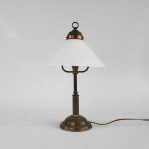 Art deco table lamp with white opaline shade