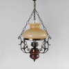 kroonluchter met gele opaline brass and wood oil lamp chandelier with yellow opaline