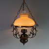 kroonluchter met gele opaline brass and wood oil lamp chandelier with yellow opaline