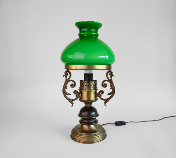 Table lamp with green opaline XXL art nouveau from France