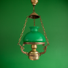 Large brass chandelier with green opaline lampshade French antique