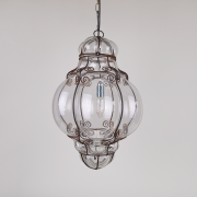 Venetian caged glass pendant light transparent clear glass 1960s murano italy