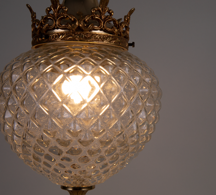 Pineapple glass pendant light gold baroque 1970s mid century ceiling lamp