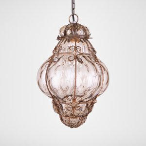 small Seguso Murano caged glass pendant beige venice italy chandelier