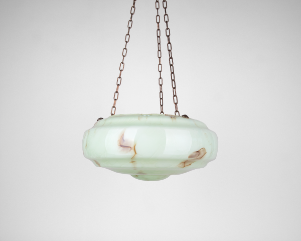 Green marble opaline bowl pendant light art deco lamp