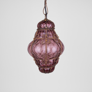 Small Purple Seguso Murano caged glass pendant light from Venice italy chandelier antique