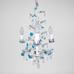 White chandelier with blue flowers and icicles from france floral chandelier