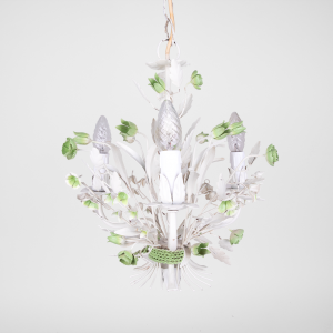 White chandelier with green flowers from france floral chandelier brocante lustre