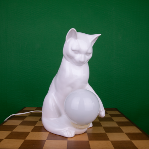 Ceramic cat lamp white vintage art deco table light