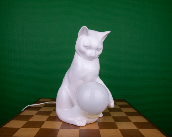 Ceramic cat lamp white vintage art deco table light