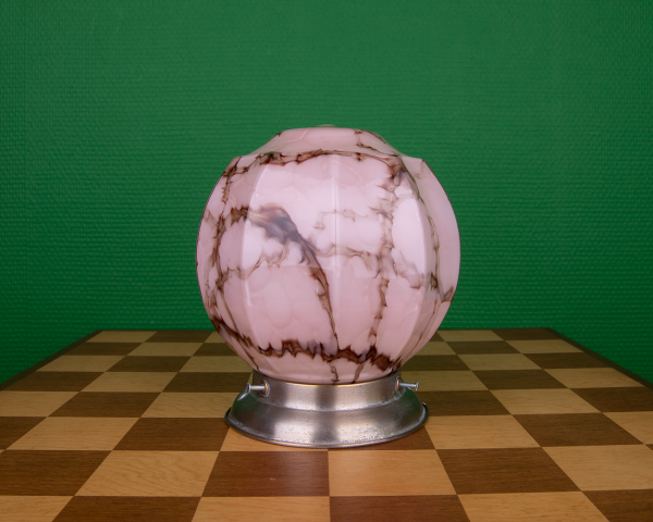 Art deco pink marble opaline glass table lamp Thabur den Haag