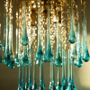 Gold and aqua blue Murano teardrop chandelier by Paolo Venini vintage lamp