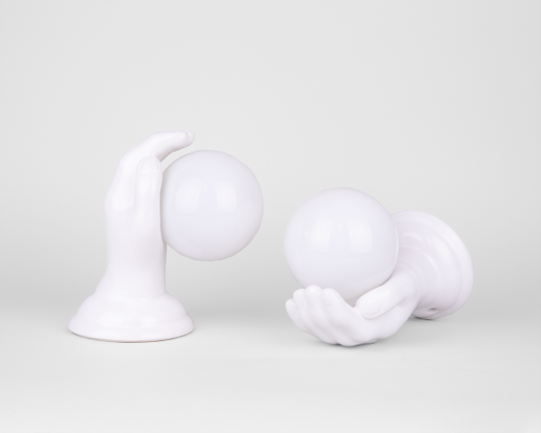 set of two Italian ceramic hand lamps art deco hands lighting
