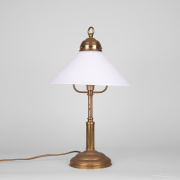Art deco brass table lamp with white opaline lampshade vintage antique lighting