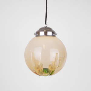 Mazzega Murano glass hand blown pendant lights yellow green rare italian design lamp