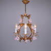 Gilt chandelier with pink ceramic roses from Italy rose lamp