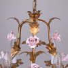 Gilt chandelier with pink ceramic roses from Italy rose lamp