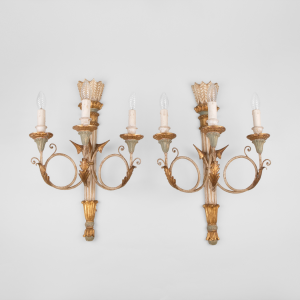 Italian hand carved and hand painted wall sconces gilt wood wall lamps