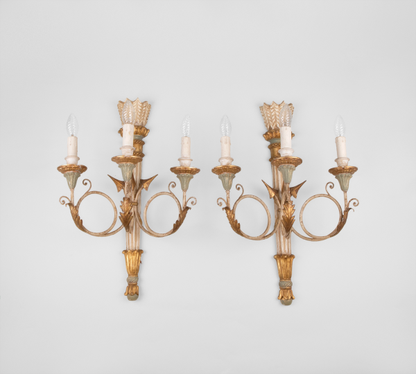 Italian hand carved and hand painted wall sconces gilt wood wall lamps