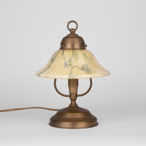 Small table lamp with beige marble opaline lampshade Art Deco lighting