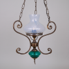 Brass chandelier with an opal glass lampshade - antique lighting - art nouveau