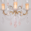 Brass chandelier with pink glass drops and crystals