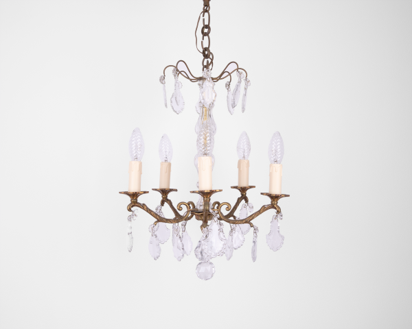 Large French chandelier with crystals antique lighting brocante