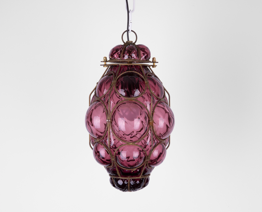 purple Seguso Murano caged glass pendant light venice italy design lighting