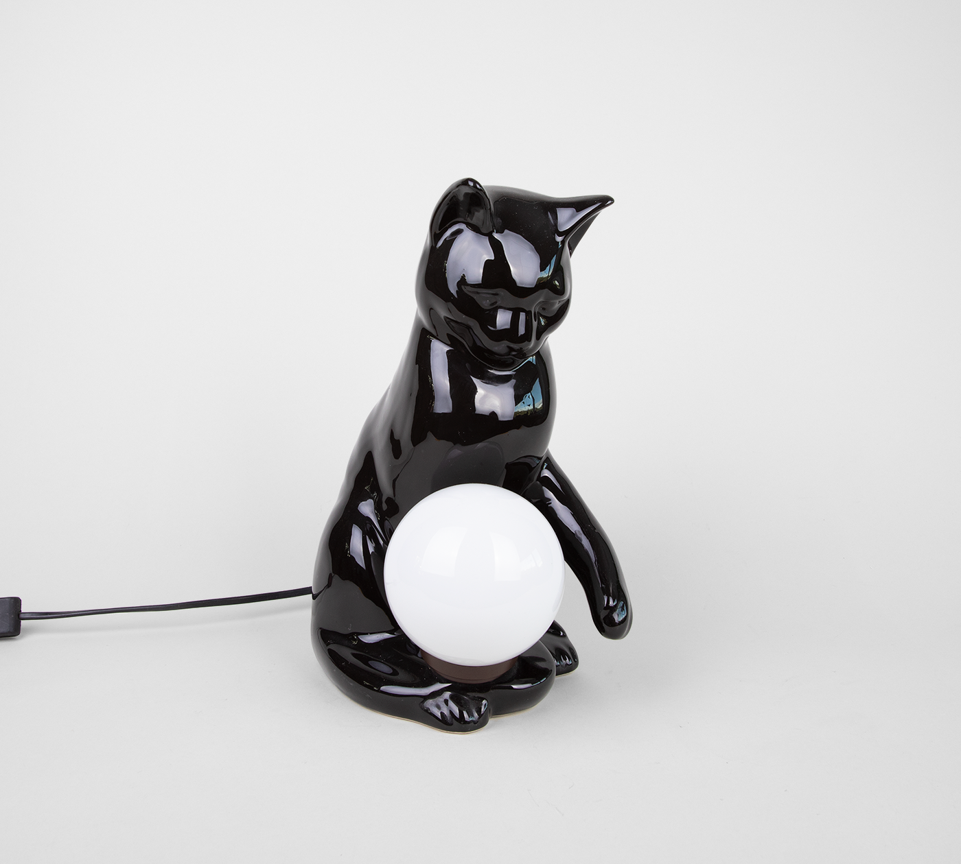 Black ceramic cat lamp made in Europe 1970s - Art and Lighting