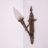 Pair of bronze sconces with a torch and glass flame lampshade 19th century antique wall lamps