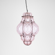 Pink Venetian Seguso Murano glass caged pendant light
