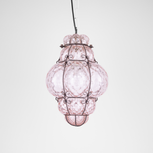 Pink Venetian Seguso Murano glass caged pendant light