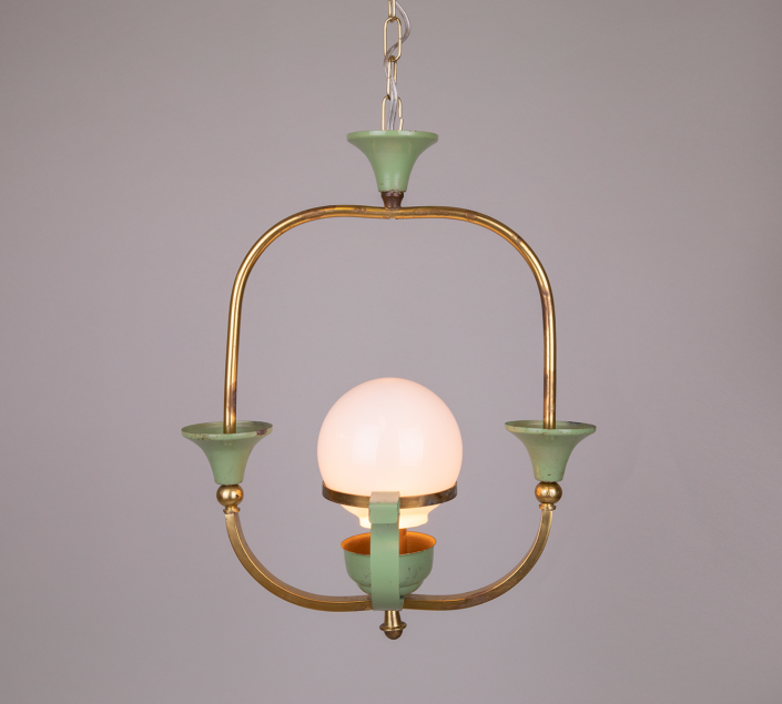 Art Deco brass and opaline glass pendant light antique chandelier