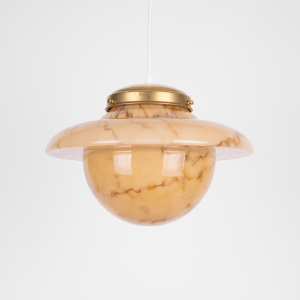 Art Deco beige marble opaline glass pendant light UFO shape antique lamp