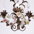 Italian floral chandelier with porcelain roses design lamp from Florence Italy