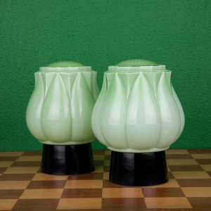 Thabur green tulip flower with black fixture set of two wall ceiling or table lamps from The Hague Den Haag The Netherlands