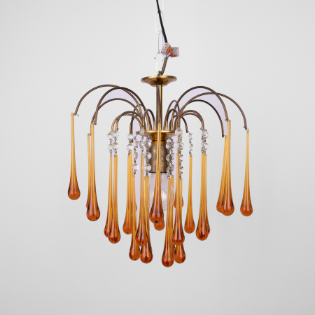 Amber orange glass teardrop chandelier by Paolo Venini Venetian Murano lamp