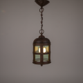 Antique brass lantern with green glass and the coat of arms from Gouda city pendant light Dutch