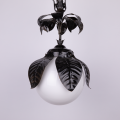 Hans Kögl black flower pendant light with large opaline glass globe art nouveau chandelier hanging plant lamp