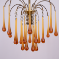 Amber orange glass teardrop chandelier by Paolo Venini Venetian Murano lamp