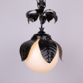 Hans Kögl black flower pendant light with large opaline glass globe art nouveau chandelier hanging plant lamp