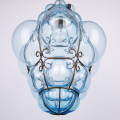 large ice blue Venetian Murano caged glass pendant light Italian lamp lantern