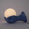 Large blue ceramic hand lamp with opaline glass globe art deco lighting