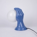 Large blue ceramic hand lamp with opaline glass globe art deco lighting